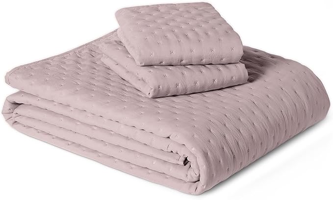 Amazon Basics Brushed Microfiber Quilt Set, Extra Soft with Natural Texture, 3-Piece,Queen/Full, Purple