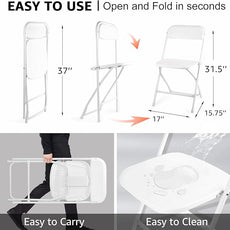 4 Pack White Folding Chairs, Portable Stackable Commercial Foldable Chair,Indoor Outdoor Plastic Folding Chair for Events/Office/Home/Wedding/Party, 400lbs Capacity