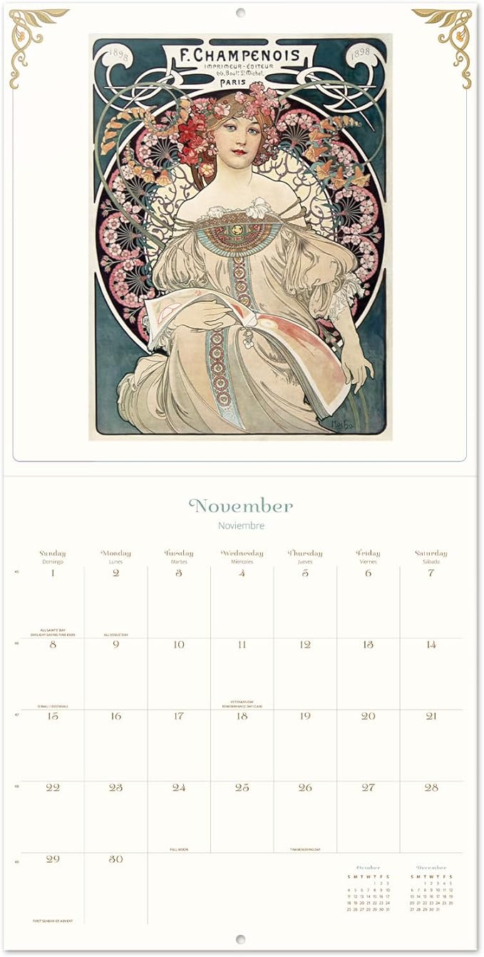 Art Nouveau Wall Calendar 2026 12" x 12" FSC® Plastic Free - Starts Week On Sunday | Family Planner Calendar 2026