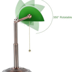 LINNMON Bankers Desk Lamp, Green Retro Lamp, Vintage Lamp with Pull Chain Switch for Home Office (Copper+Green)