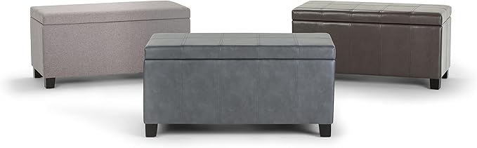 SIMPLIHOME Dover 36 inch Wide Contemporary Rectangle Storage Ottoman Bench in Stone Grey Vegan Faux Leather, Assembled, for the Living Room, Entryway and Family Room