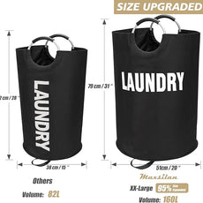 160L XX-Large Laundry Basket, Freestanding Tall Clothes Hamper, Collapsible Laundry Bag, Black