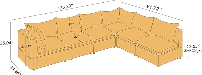 VANOMi Modular Sectional Sofa, 6 Seater Sectional Sofa Modular Sectional Couch for Living Room, V Shape Sofa
