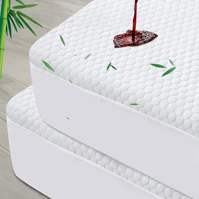 Queen Mattress Protector 2 Pack Waterproof Cooling Queen Mattress Pad Cover, Viscose 3D Air Breathable Fabric, Fitted 8-18 inch Deep Pocket, Washable Noiseless