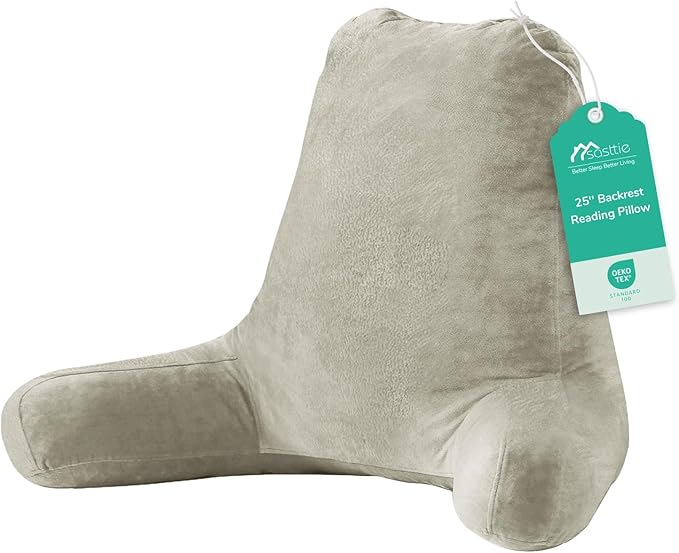 Sasttie 25-inch Reading Pillows for Sitting in Bed Adult, Jumbo Velvet Back Pillow Bed Sitting Up, XL High Back-Rest Support Cushion for Sit Up on Couch & Floor, Oeko-Tex Certified, Linen