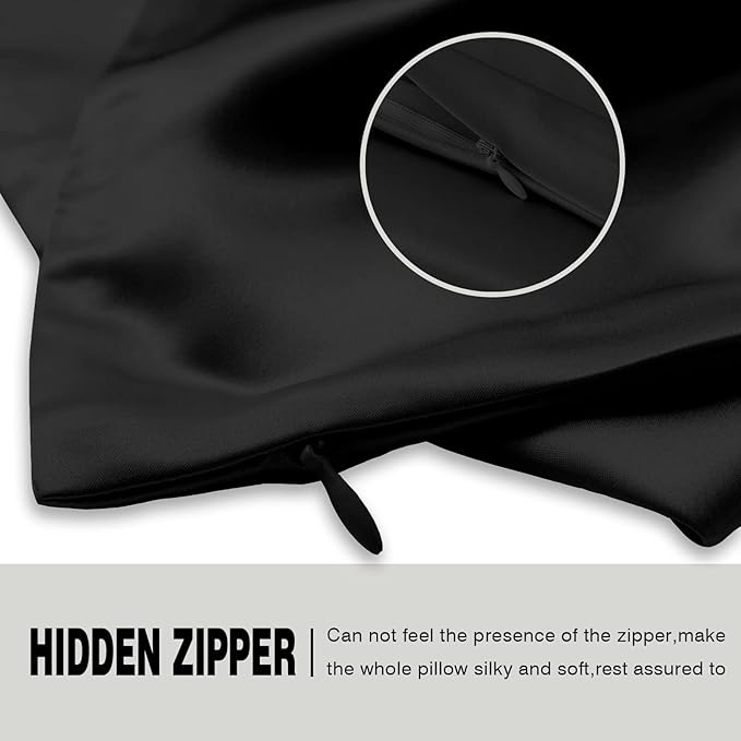 Silk Body Pillowcase Mulberry Silk Pillow Cases with Zipper Soft Breathable Smooth Cooling 20x54 inches Pillowcase for Sleep (Black,20"X 54",1Pcs)