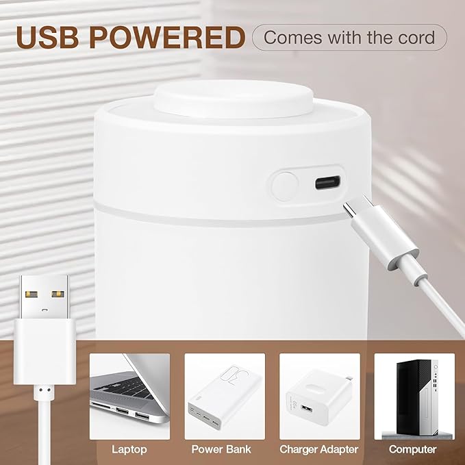 Portable Mini Humidifier, 180ml USB Cool Mist Small Humidifiers for Bedroom, Personal Desktop Humidification for Car Office Travel & Indoor Plants(White Grey)
