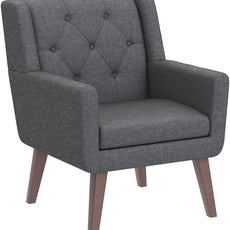 Accent Chair Button-Tufted Upholstered Living Room Chairs Comfy Reading Chair Mid Century Modern Chair with Linen Fabric Lounge Arm Chairs for Living Room Bedroom (Grey Set of 2)