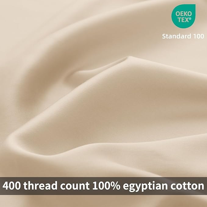 Beige Duvet Cover Set Queen Size 100% Egyptian Cotton 3Pcs Home Bedding Set- 1 Duvet Cover with 2 Pillowshams, 400 Thread Count Super Soft Comforter Cover with Corner Ties(90x90 Inches, Beige)