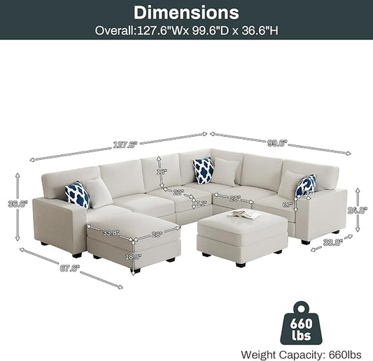 Legend Vansen Modular Sectional Sofa U Shaped Couch with Ottoman Modern Reversible Corner Sectional Couch for Living Room (Cream, U Shaped Sofa-3)
