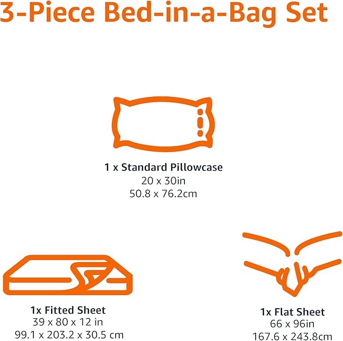 Amazon Basics Lightweight Super Soft Easy Care Wrinkle Free Microfiber 3 Piece Bed Sheet Set with 14-Inch Deep Pockets, Twin, Oliver Light, Solid, Kids, Men & Women Bedding AmazonBasics