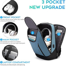 BANGE Business Smart Backpack Waterproof fit 15.6 Inch Laptop Backpack with USB Charging Port,Travel Durable Backpack (Light Blue(three Pocket), Medium)