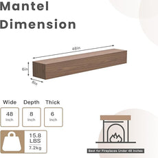 Fireplace Mantel Shelf 48 X 8 X 6 Inch, Handcrafted Solid Mantel for Over Fireplace, 6 Inch Thick Wall Mounted Floating Fireplace Mantel, Real Wood