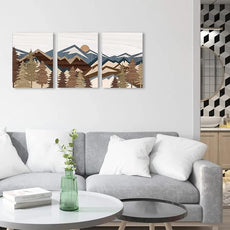 BINCUE Boho Mountain Wall Art Framed Mountains Office Canvas 3 Piece Artwork 12x16 Inch for Living Room Bedroom Décor