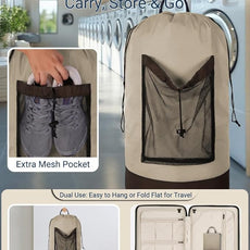 Laundry Bag with Shoulder Straps and Mesh Pocket Laundry Backpack Large Portable Laundry Hamper for College Laundromat Apartment