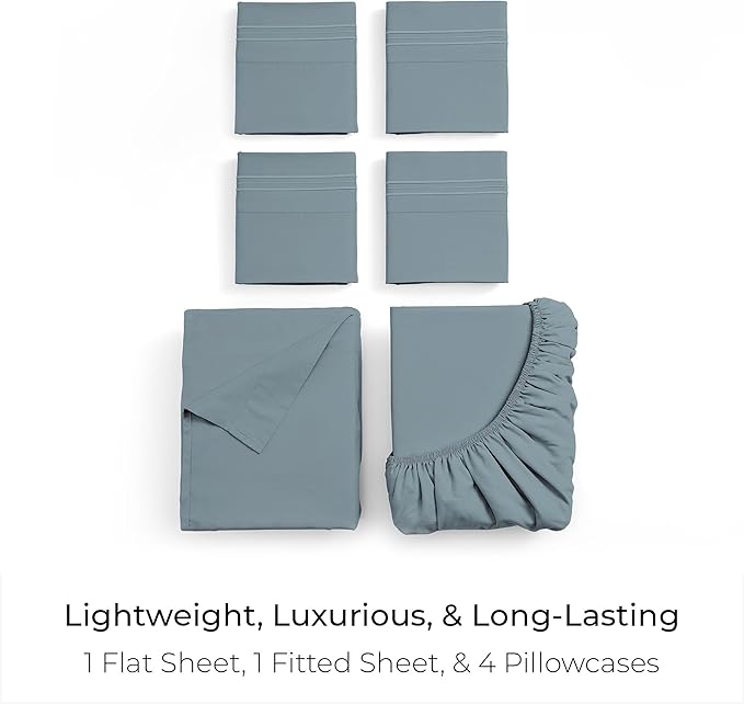 Mellanni Queen Sheet Set - 6-Piece Iconic Collection Bedding, (Including 4 Pillowcases), 16-Inch Deep Pocket, Easy Care, Extra Soft, Cooling Sheets, Brushed Microfiber - Spa Blue
