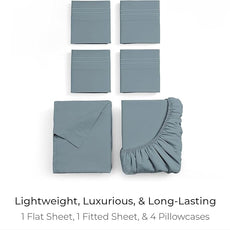 Mellanni Queen Sheet Set - 6-Piece Iconic Collection Bedding, (Including 4 Pillowcases), 16-Inch Deep Pocket, Easy Care, Extra Soft, Cooling Sheets, Brushed Microfiber - Spa Blue