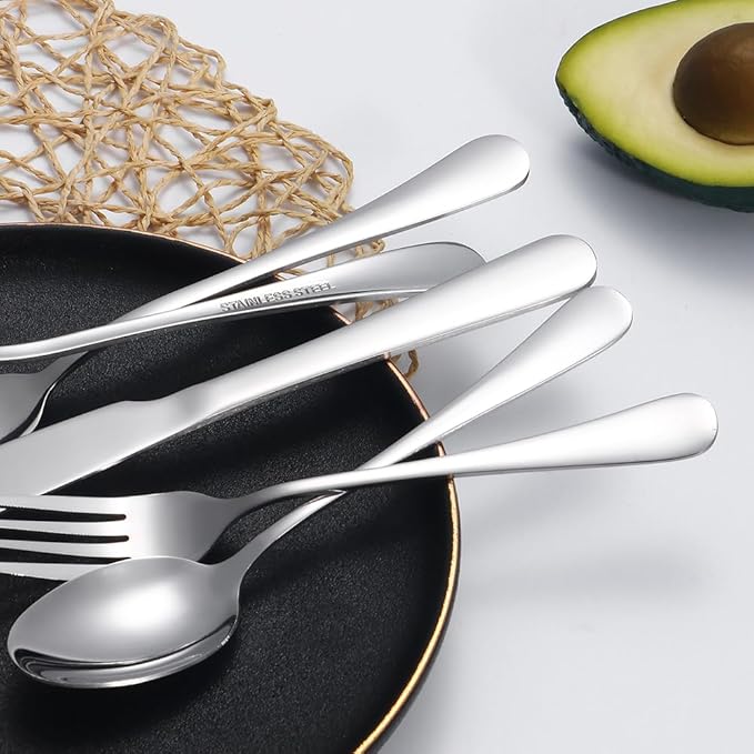 Silverware Set 50 Piece Stainless Steel Flatware Set Silverware Utensils for 10 People Includes Forks Knives Spoons & Salad Forks Dishwasher Safe Durable Tableware for Home Restaurant or Outdoor Use