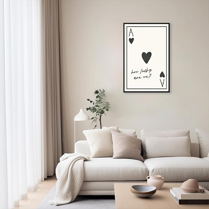 Vintage How Lucky Are We Wall Art Trendy Poker Posters Minimalist Ace of Hearts Decor Funny Inspirational Quotes Canvas Prints Lucky You Pictures for Dorm Home Aesthetic 20x30in Metal Black Frame