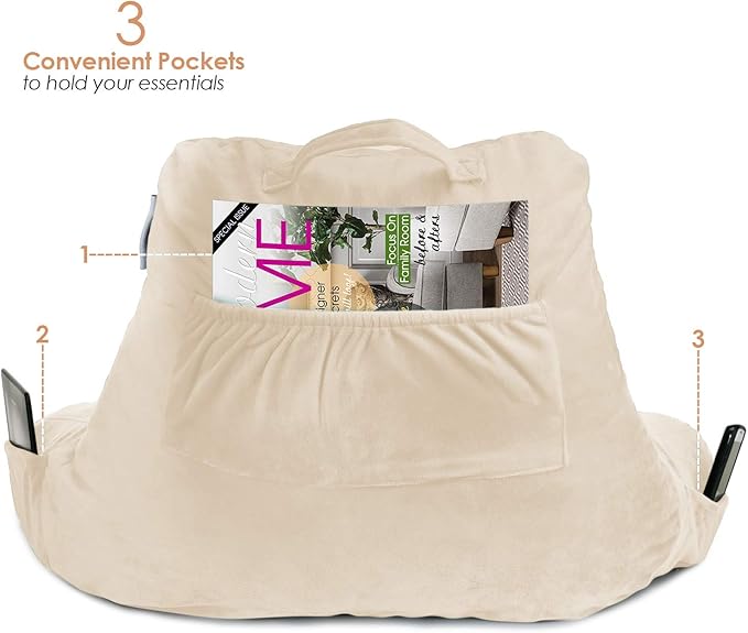 Nestl Reading Pillow for Kids & Teens with Shredded Memory Foam, Backrest Pillows for Reading, Watching, and Gaming, Use on the Couch, Bed, or Floor, Adjustable Support with Washable Cover Beige Cream