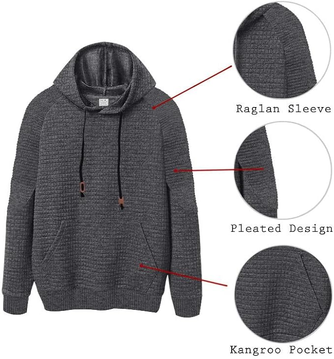 Men's Waffle Sweatshirt - Autumn Winter Hooded Pullover Loose Fit Casual Wear for Vacation Daily Life
