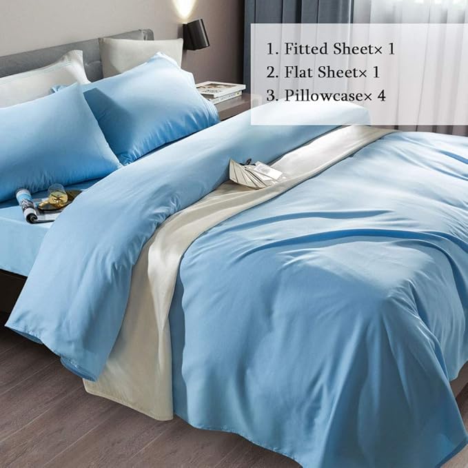 SONORO KATE Bed Sheet Set Super Soft Microfiber 1800 Thread Count Luxury Egyptian Sheets Fit 18-24 Inch Deep Pocket Mattress Wrinkle-6 Piece (Lake Blue, California King)