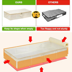 punemi Underbed Storage, 2 Pack Clothing Storage Bags W/Upgraded Handles, Large Capacity Underbed Shoe Container Organizer, Dorm Essentials Bins for Blanket, Pillows, Comforters & Quilts, Beige