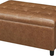 Joveco Rectangular Lift Top Storage Ottoman Bench, Faux Leather Storage Bench for Living Room Entryway Bedroom, Ochre Yellow