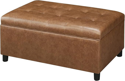 Joveco Rectangular Lift Top Storage Ottoman Bench, Faux Leather Storage Bench for Living Room Entryway Bedroom, Ochre Yellow