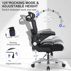 Ergonomic Office Chair:PU Leather Executive Office Computer Desk Chair with High Back Mesh and Adjustable Lumbar Support Rolling Work Swivel Task Chairs Home Meeting Computer Gaming Desk Chair-500Lbs