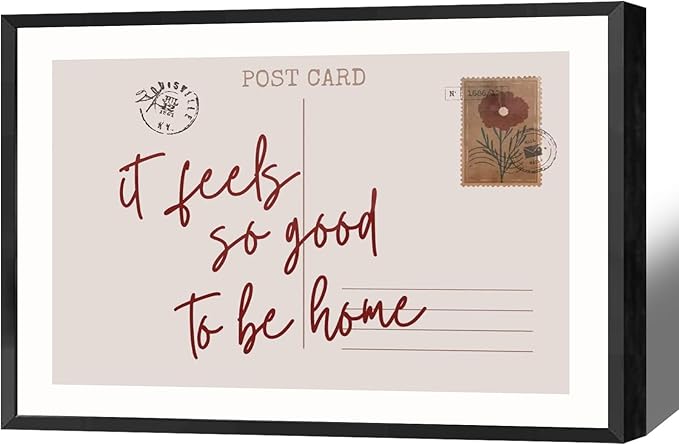Retro Postcard Poster Neutral Feels So Good To Be Home Wall Art Trendy Pink Girly Room Decor Funky Quotes Canvas Prints Modern Stamp Sign Aesthetic for Dorm Apartment Bedroom 20x30in Metal Black Frame