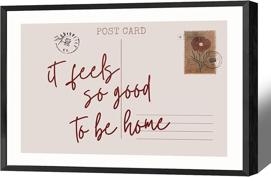 Retro Postcard Poster Neutral Feels So Good To Be Home Wall Art Trendy Pink Girly Room Decor Funky Quotes Canvas Prints Modern Stamp Sign Aesthetic for Dorm Apartment Bedroom 12x16in Metal Black Frame