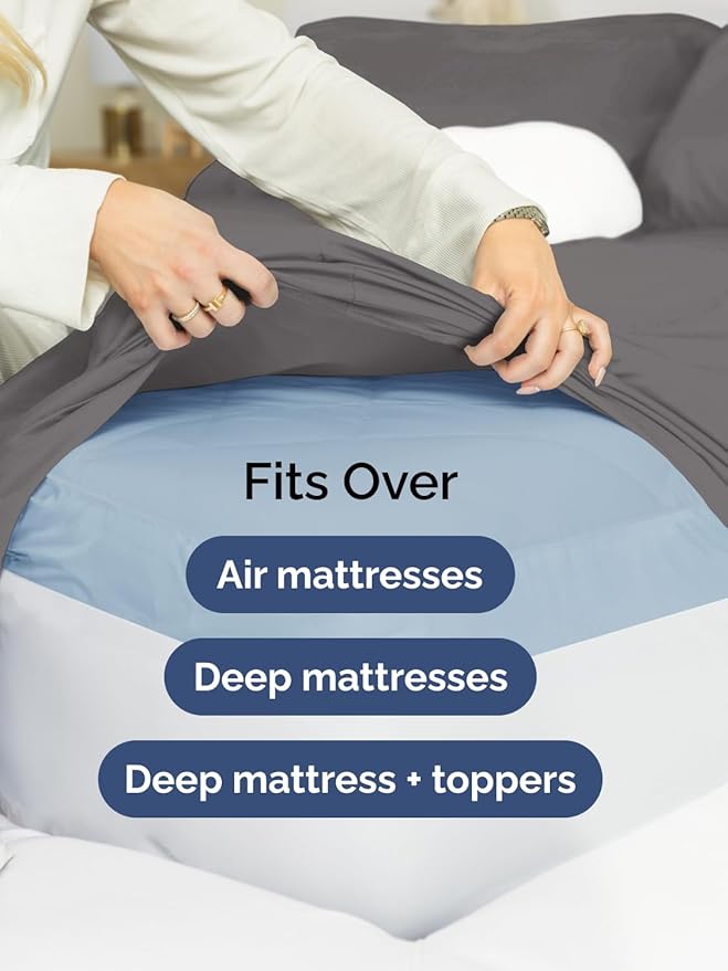 Extra Deep Pocket Full Sheets - 4 Piece Breathable & Cooling Bed Sheets - Hotel Luxury Bed Sheet Set - Soft, Wrinkle Free & Comfy - Easily Fits Extra Deep Mattresses - Deep Pocket Dark Grey Sheets Set