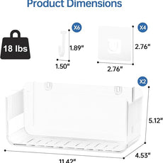 Bath Toy Storage Holder, 2 Pack Large Capacity Clear Adhesive Shower Caddy & Bathtub Organizer with Quick-Dry Holes, No Drill Wall Mounted for Bathroom, Kitchen