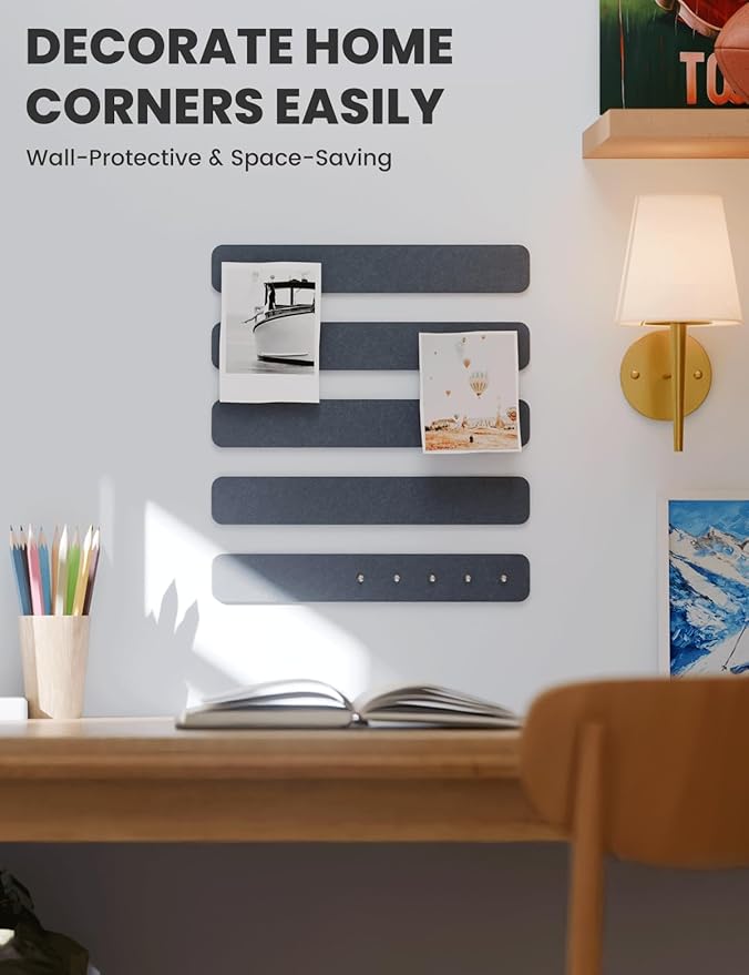 Cork Board Alternative Felt Strip Board 5-Pack 13"x2", Office Pin Board with 35 Push Pins, Adhesive Install for Bedroom Door & Home Office(Deep Charcoal Blue)
