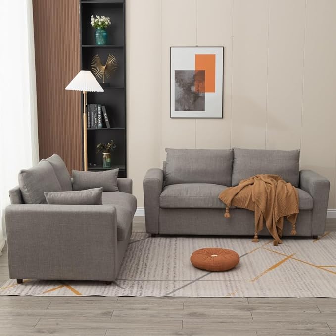 Panana Modern 2 and 3 Seats Loveseat Sofa Couch with Storage, Small Love Seat Couches for Living Room, Bedroom, Apartment, Office (Light Gray Linen Fabric, 2 Seater)