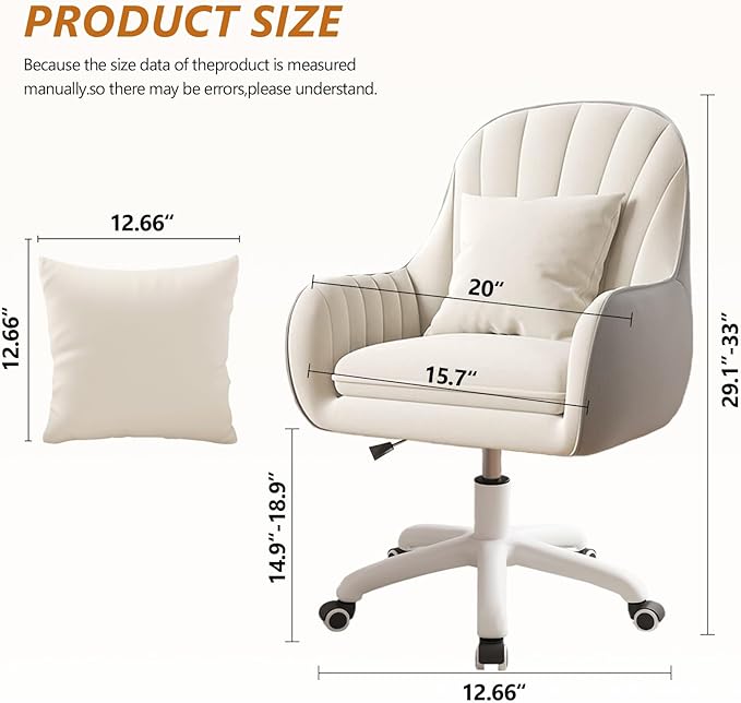 Cute Home Office Chair Velvet Upholstered Desk Chairs with Mid Back Swivel Adjustable Makeup Vanity Computer Chair with Wheels