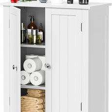 SUPER DEAL Modern Bathroom Floor Storage Cabinet with Adjustable Shelf and Double Door Rust Proof, Living Room Modern Home Furniture Storage Organizer Cabinet