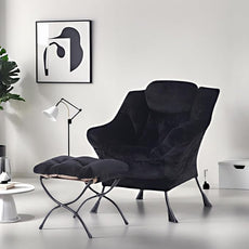 Tiita Lazy Chair with Ottoman, Modern Large Accent Lounge Armchair, Comfy Leisure Sofa Reading Chair with Footrest for Bedroom, Living Room, Dorm Rooms, Garden and Courtyard, Plush Black