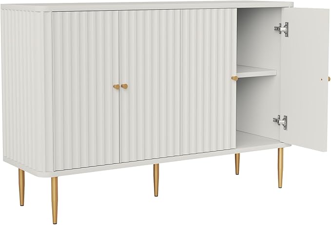 48" Sideboard Buffet Cabinet with Storage,Modern Accent Cabinet with 4 Door and Removable Shelves,Credenza Buffet Table for Living Room,Dinning Room,Entryway,White