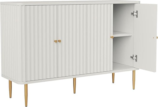 48" Sideboard Buffet Cabinet with Storage,Modern Accent Cabinet with 4 Door and Removable Shelves,Credenza Buffet Table for Living Room,Dinning Room,Entryway,White