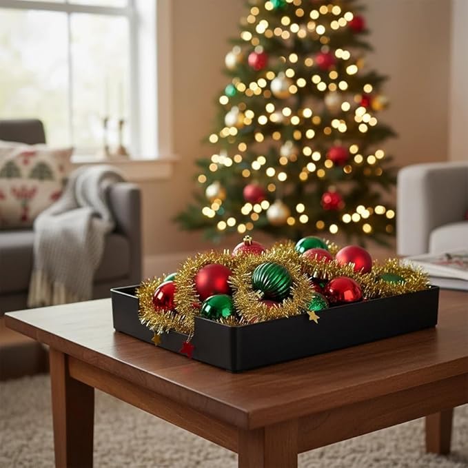 Letter-Size Tray, 2 PCS Desk Drawer Organizer, A4 Stackable Plastic Paper Tray for Office, School, Home Storage, and Storage Containers for Christmas Ornaments, Gift Wrap, and Crafts (2X Black)