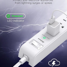 2 Pack Power Strip Surge Protector, Flat Plug Extension Cord with 4 USB Ports(2 USB-C) 6 AC Outlets, USB Charging Station, Wall Mountable for Home, Office, Dorm Essentials, 1080J, ETL Listed