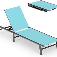 Ciokea Upgraded Aluminum Outdoor Lounge Chair - No Assembly Needed, Foldable Patio Chaise Lounge with 5 Adjustable Positions, Reinforced Frame for Extra Durability, Pool Beach Lounge Chair,Lake Blue