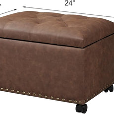 Joveco Leather Storage Ottoman with 360° Caster Wheels 24