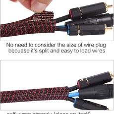 Alex Tech 10ft - 3/4 inch Cord Protector Wire Loom Tubing Cable Sleeve Split Sleeving For USB Cable Power Cord Audio Video Cable – Protect Cat From Chewing Cords - Blackred