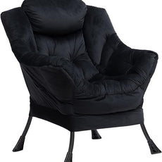 HollyHOME Lazy Chair with Armrest and Side Pocket, Comfy Accent Lounge Chair,Leisure Sofa Armchair for Living Room, Bedroom, Dorm, or Small Spaces, Oversized Reading Sofa Chair,Velvet Black