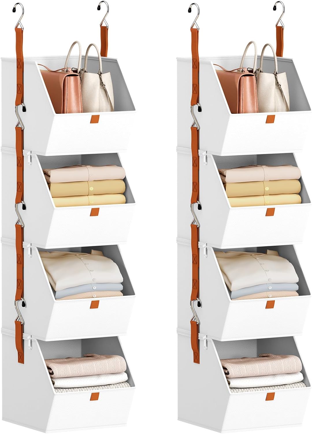 Homsorout Hanging Closet Organizer 4 Tier - Clothes Hanging Shelves, Space-Saving Closet System, Fabric Storage Bins Bedroom Organization, Collapsible Baskets for Home, Dorm, Rv, Beige Dormly