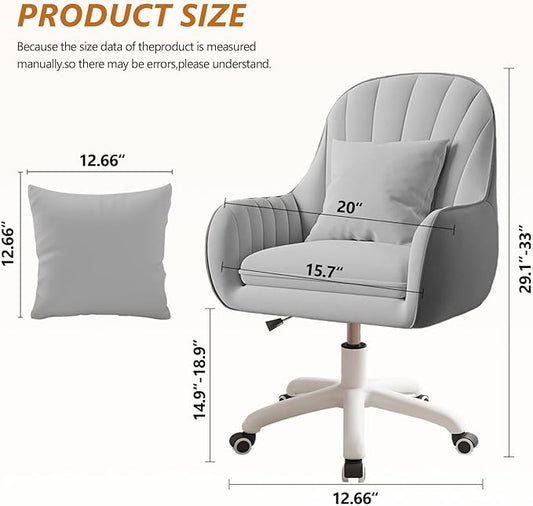 Cute Home Office Chair Velvet Upholstered Desk Chairs with Mid Back Swivel Adjustable Makeup Vanity Computer Chair with Wheels