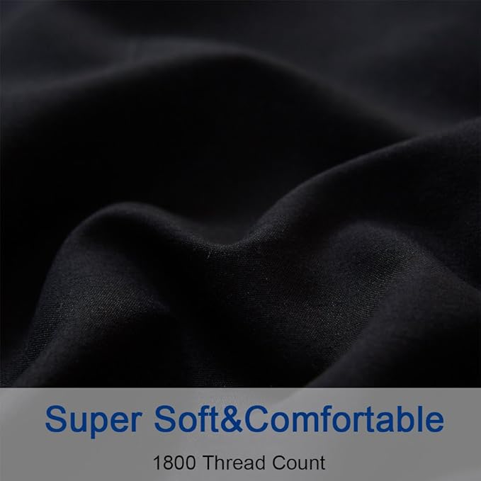 SONORO KATE Bed Sheet Set Super Soft Microfiber 1800 Thread Count Luxury Egyptian Sheets Fit 18-24 Inch Deep Pocket Mattress Wrinkle-4 Piece (Black, California King)